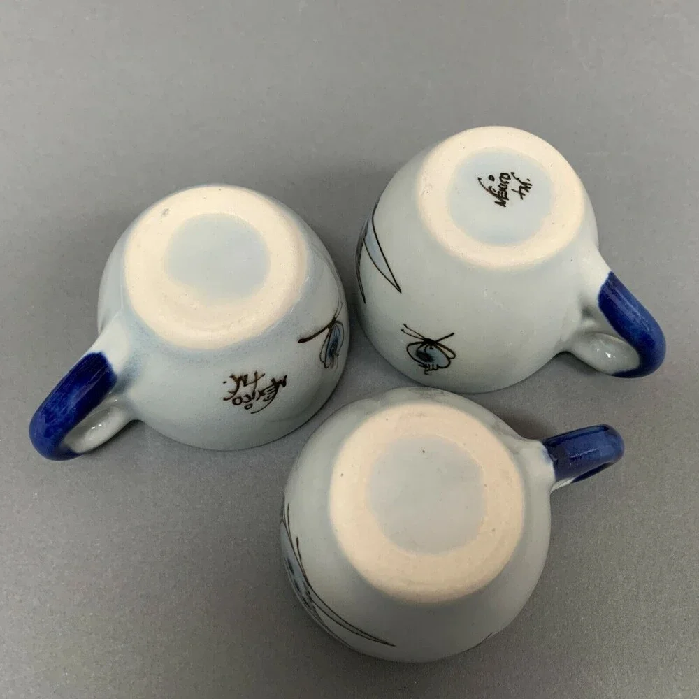 TM Mexico Bird Butterfly Blue Lot of‎ 3 Small Cups 2